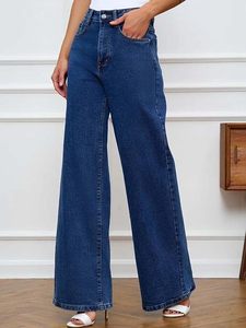 Jeans de Cintura Alta y Pierna Ancha para Mujer, en Mezclilla Elástica, Estilo Casual Moderno - Product Image 2