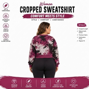 Sweat-shirt court pour femme imprimé par sublimation, haut d'hiver en molleton bouclette, t-shirt court en molleton bouclette tie-dye pour femme - Product Image 2