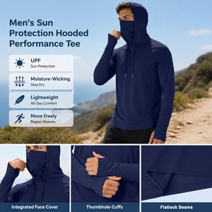 2026 Custom Made ODM Men's UPF 50 <b>Long</b> <b>Sleeve</b> Hooded Fishing Shirt Face Mask Anti-UV Quick Dry Pullover <b>Top</b> <b>Light</b> <b>Blue</b> - Product Image 6