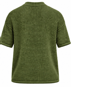 Camiseta de Punto Verde Oliva para Hombre, Manga Corta, Cuello Redondo, Texturizada, Informal, Personalizada, Estampada, Ropa Urbana, Moda de Verano, Venta al Por Mayor - Product Image 2