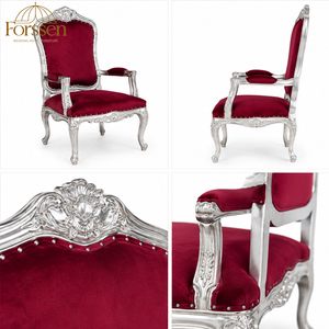 Sedie Nuziali in Stile <span class=keywords><strong>Barocco</strong></span> Francese, Velluto Rosso con Struttura <span class=keywords><strong>Argento</strong></span>, Poltrone per Sposi per Hotel, Banchetti ed Eventi - Product Image 4