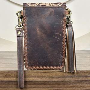 Sac à bandoulière pour téléphone en cuir de vachette fait main personnalisé pour femmes Style occidental Petit porte-téléphone Porte-monnaie en cuir véritable Mini sac - Product Image 6