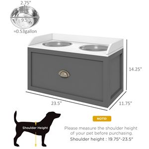 Stazione Portatile Rialzata per Ciotole per Cani con 2 Ciotole in Acciaio Inossidabile (Grigio) - Capacità di Stoccaggio 21L - Product Image 3