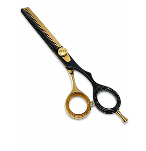 Ciseaux à effiler les cheveux en acier inoxydable, pour droitiers, légers, professionnels, noirs et dorés - Product Image 3