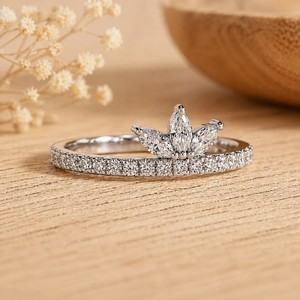 Bague de mariage éternelle en or massif 10K 14K 18K avec diamants de laboratoire DEF couleur VS VVS, taille Marquise et ronds, certifiée IGI - Product Image 4