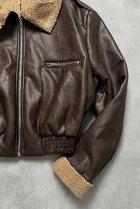 Veste matelassée en cuir véritable pour femme, style vintage, double face, coupe-vent, avec fermeture éclair, logo frontal, écologique - Product Image 4
