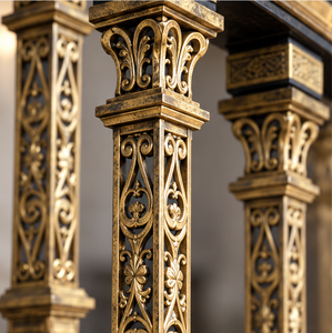 Rampe d'escalier en métal décoratif bronze antique avec balustres carrés sculptés pour villas, hôtels et intérieurs classiques - Product Image 4
