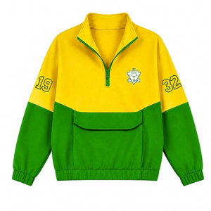 Chi Eta Phi Sorority <b>Half</b> <b>Zip</b> Pullover Sweatshirt Green & Yellow Color Block Pocket Design Regular Fit Autumn women's Sweatshirt - Product Image 1