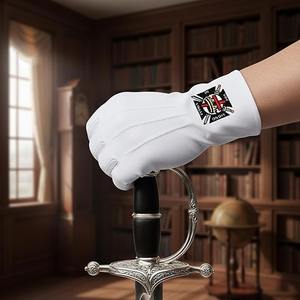 Guantes de Algodón Bordados con el Símbolo Masónico de los Caballeros Templarios - [Blanco] 100% Algodón - Product Image 5
