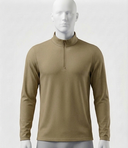 Haut à manches longues en tricot kaki pour homme, col montant, coupe classique, couleur unie, pour l'automne - Product Image 1