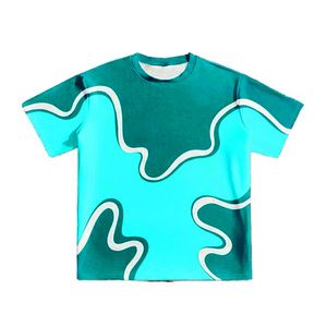 T-shirt pour homme à imprimé abstrait bleu fluide, coutures renforcées, haute durabilité, décontracté, manches courtes, streetwear - Product Image 1