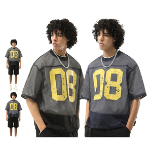 T-shirt en maille surdimensionné pour homme avec imprimé jaune 08, style streetwear, manches courtes, respirant, col rond - Product Image 3