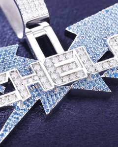 14K Gold Rhodium Plated Bezel Setting Moissanite Letter Pendant Iced Out Charm White Gold Blue Accents Custom Jewelry <b>Gift</b> - Product Image 3