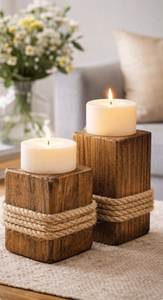 Rustic Wooden <b>Candle</b> Holder Stand for Farmhouse Interior Decoration Dining Table Centerpiece Wedding Party and Holiday Decor - Product Image 4