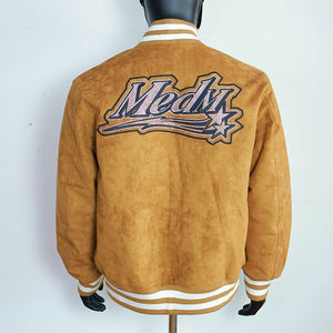 Custom Vintage Suede Varsity Jacket Men Fleece Lined Bomber <b>Coat</b> Rhinestone Embroidery Button Front Streetwear - Product Image 3