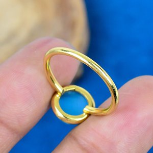 Natural Blue Chalcedony Shape Round Cut Gemstone 18k Gold Plated Bezel Handmade Minimalist <b>Ring</b> For Women - Product Image 4