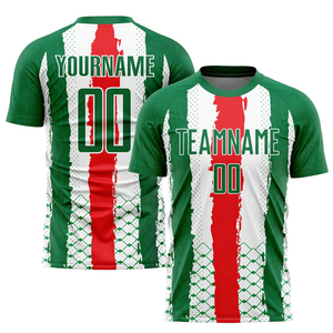 Conjunto de Uniforme de Fútbol Sublimado Personalizado para Hombre, Verde, Blanco y Rojo a Rayas, Manga Corta, Absorbente de Humedad, Uniforme de Fútbol para Equipo - Product Image 2