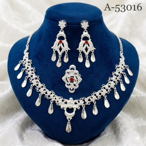 Gold Plated Zinc Alloy Zircon Heart Bridal Jewelry Set <b>Necklace</b> Earrings <b>Ring</b> Bracelet Snake Chain Trendy Traditional Wedding - Product Image 4