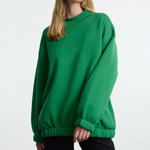 Sudadera de punto verde extragrande para mujer, 100% algodón, hombros caídos, cuello alto, manga larga, para otoño, corte regular - Product Image 5