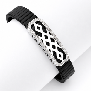 925 Sterling <b>Silver</b> Black Enamel Cubic Zirconia Bracelet High Polish Geometric Openwork <b>Mens</b> Unisex Link for Party Wedding Daily - Product Image 2