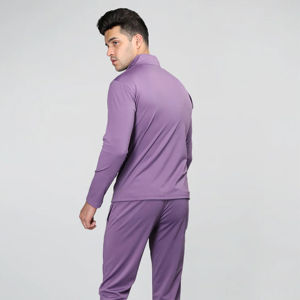 Survêtement violet personnalisé pour homme, manches longues, décontracté, pour l'automne, avec poches latérales, coupe classique, couleur unie, 100% polyester - Product Image 2