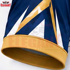 Nouveauté : Ensemble de vêtements de volley-ball bleu marine et or avec haut à col en V à imprimé diagonal blanc et short assorti, uniforme de club personnalisé - Product Image 6