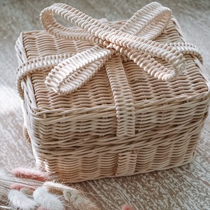 กล่องเก็บของขวัญคริสต์มาส กล่องหวายตกแต่งพร้อมโบว์ กล่องใส่ของขวัญทำมือ ตะกร้ามีฝาปิดสำหรับจัดแสดง - Product Image 5