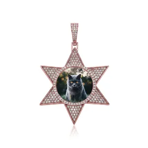 Pendentif photo personnalisé, diamant cultivé en laboratoire, pendentif en or, forme d'étoile, bijoux fins personnalisés, pendentif en or sur mesure - Product Image 4