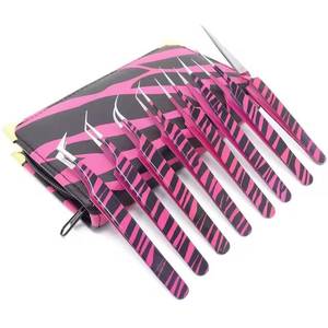 Ensemble de pinces à cils de précision en acier inoxydable, pointe lisse, motif zèbre rose et noir, étui zippé, 6 pièces - Product Image 1