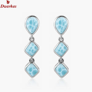 Pendientes de diseño perfecto y moderno para chicas, de plata de ley 925 con larimar, piedra preciosa natural, para aniversario de boda. - Product Image 2