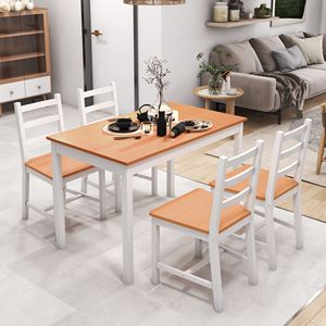 Set da Pranzo 5 Pezzi in Legno di Pino Massiccio con Sedie a Schienale Alto in Legno Naturale Bianco per Spazi Ristretti - Product Image 2