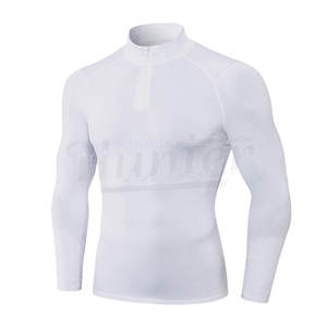 <b>Men's</b> White <b>Long</b> <b>Sleeve</b> Compression Shirt Half Zip Stand Collar Slim Fit Base Layer Athletic <b>Top</b> by Shahas International - Product Image 2