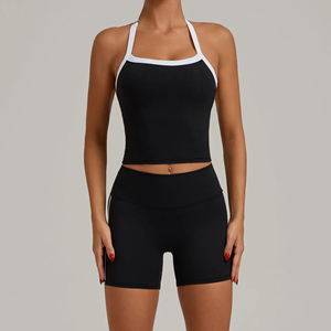 Ensembles de shorts et hauts en lin pour femmes, tenues de sport, ensembles de yoga 2 pièces, vêtements de fitness, vente en gros, logo personnalisé, OEM/ODM - Product Image 6