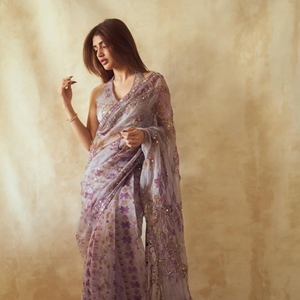 Mesmerizing <b>Purple</b> Mirror Work Tabby Polyester <b>Saree</b> with Heavy Handwork and Designer Border for Women Party Summer Winter - Product Image 2