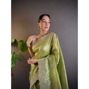 Hermoso Sari bordado de varios hilos con vestidos elegantes de trabajo de secuencia - Product Image 4