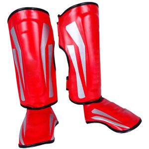 Protège-tibias et protège-pieds en cuir pour boxe, Muay Thai et Kickboxing, avec fermeture auto-agrippante renforcée - Product Image 1