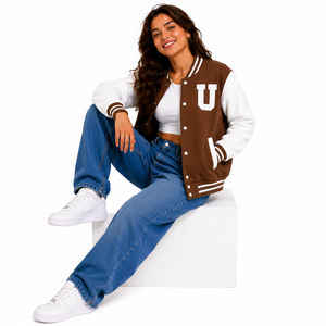 Veste varsity en laine gris et blanc coupe-vent de B.B INDUSTRY, lettre H brodée, style preppy, coupe classique, col rabattu, unisexe - Product Image 5