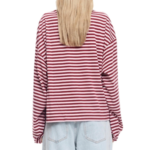 Camiseta de Mujer a Rayas, Manga Larga, Cuello Redondo, Tejido de Punto, Corte Holgado, Talla Grande, Largo Regular, para Todas las Temporadas, Transpirable, de Algodón - Product Image 2
