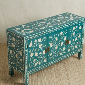 Modern Luxury Bone Inlay Solid Mango Wood <b>Sideboard</b> with Metal Handles and <b>Storage</b> for Living Room Bedroom Entryway - Product Image 3