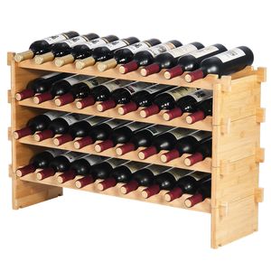 Étagère à vin modulaire empilable à 4 niveaux en bambou massif pour 36 bouteilles, présentoir autoportant avec porte-vin - Product Image 2