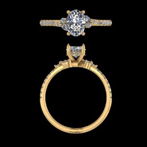 Anillo de Compromiso con Diamante Ovalado de 1.31 Quilates, Oro de 18k/14k, Piedra Lateral Marquise, Halo Oculto, Anillo de Boda para Mujer, Joyería Fina Nupcial - Product Image 3