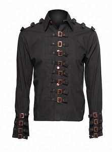 Camisa Gótica de Manga Larga Estilo Steampunk para Hombre, Color Negro, con Cierres de Hebilla en Tono Cobre, Camisa de Vestir de Manga Larga - Product Image 6