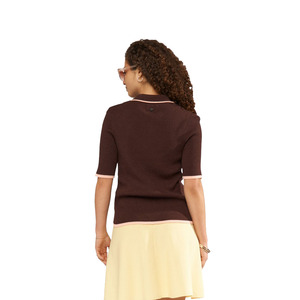 Polo à manches courtes vert clair uni pour femme, tricoté, coupe classique, décontracté - Product Image 4