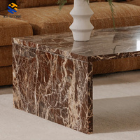 Table personnalisable, design moderne pour salon, meubles sculptés à la main, matériau naturel, tables basses en marbre brun rougeâtre