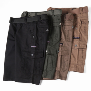 Shorts cargo pour homme, couleur unie, taille mi-haute, style Bermuda, avec poches, décontractés, respirants, en toile, taille élastique - Product Image 6