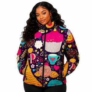 Veste matelassée d'hiver de luxe pour femme, style universitaire, avec manches en peau de mouton, design personnalisé par sublimation, inspirée des insignes maçonniques héritages. - Product Image 1