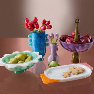 Bol à salade décoratif en résine couleur vanille, motif tourbillon moderne, pour buffet et restauration - Product Image 2