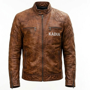 Chaqueta de Motociclista Marrón Vintage de la Marca KADIA para Hombre, Chaquetas de Cuero Genuino de Alta Calidad para Hombre, para Moda y Estilo Urbano - Product Image 1