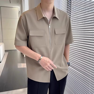 เสื้อเชิ้ตผู้ชายแขนสั้นคอปกแบบพับได้ ผ้าลินินเนื้อดี ทรงเข้ารูป สไตล์ธุรกิจ สำหรับฤดูใบไม้ผลิ  แบบซิปครึ่งตัว  แฟชั่นสำหรับผู้หญิง - Product Image 6