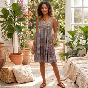 Boho Sweet Woven Printed Rayon Cotton Midi <b>Dress</b> Spaghetti Strap A-Line Loose Fit <b>with</b> <b>Pockets</b> <b>Summer</b> Casual - Product Image 1